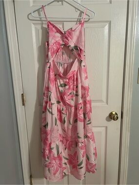 Pink Floral Cutout Maxi Dress
